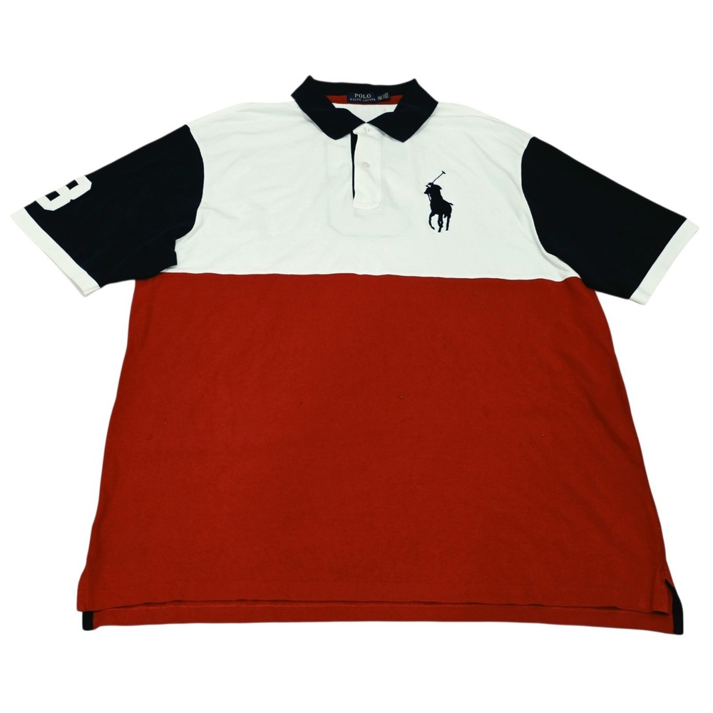 Polo Ralph Lauren Big Pony Polo Shirt Men's 2XL Red White Navy #3 Colorblock